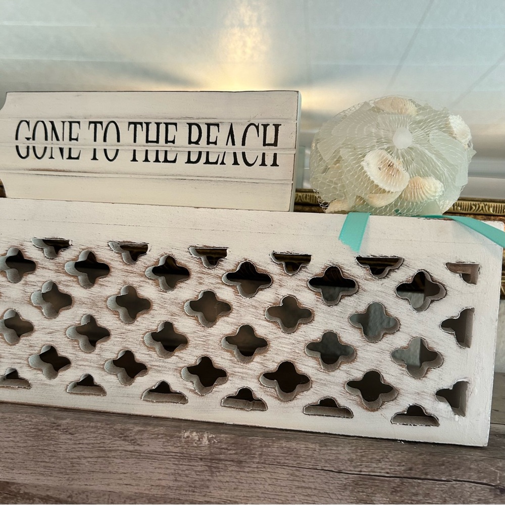 Gone to the beach wooden sign with rope hanger.